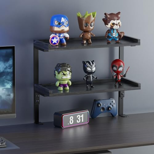 Clamp On Desk Shelf 2-Tier, 16.5 in Wood Shelving Unit for Office Desk/Gaming Accessories, Tabletop Book Storage Rack, Shelf for Top of Desk, Black - color: 2-tier 16.5 Inches Black
