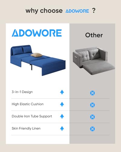 43.3" Twin Size Pull Out Sofa Bed,3-in-1 Linen Convertible Sleeper Sofa Bed,Loveseat Pullout Bed with Pillows and Tri-fold Mattress for Small Space/Bedroom,Dark Blue - color: Dark Blue, size: Twin