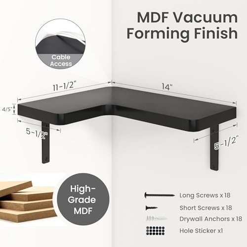 Corner Floating Shelves Set of 4, Wall Mounted L-Shaped Storage - Maximize Unused Corner Space in Bathroom, Kitchen, Bedroom, Office, Jet Black