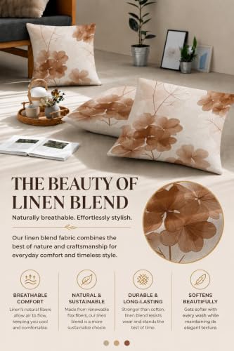 Floral 18x18 Throw Pillow Covers Set of 2, Decorative Vintage Floral Cushion Cases for Couch Sofa Bed, Morandi Peach Orange Nordic Linen Pillowcases Modern Home Decor Leaves-07 - color: Leaves-07