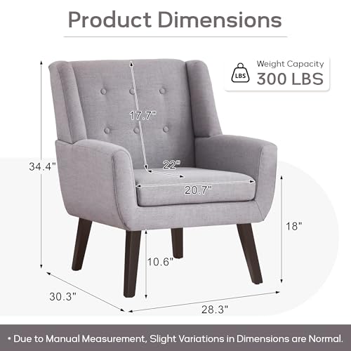HUIMO Accent Chair for Living Room,Upholstered Button Linen Armchair Chair | Mid Century Modern Tufted Armchair with Fabric,Comfy Arm Chairs for Club Living Room Reading Bedroom,Waiting Room Light Grey - color: Light Grey