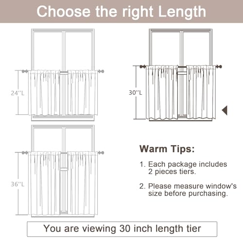 Furman Cafe Curtains 30 Inch Length 2 Panels Set, Elegant Geometric Jacquard Short Sheer CurtainsTiers for Kitchen/Living Room/Bedroom Small Window 28" W x 24" L, Grey - color: Charcoal Gray, size: 28"W x 30"L (Pack of 2)