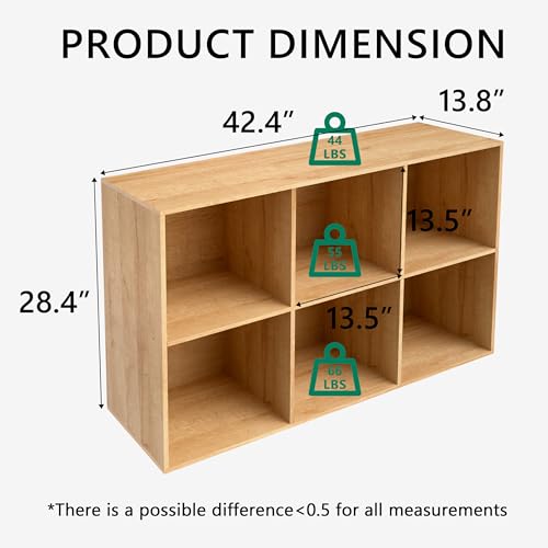6 Cube Storage Organizer with Closed Back Panel, 13.5-inch Wooden Cubby Shelves Heavy Duty - Bookshelf for Living Room, Bedroom, Office (Oak, 6-Cube) - color: Oak, size: 6 Cube-13in