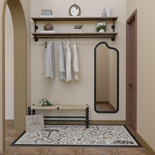 Clothes Rack 70in, 2-Tier Wall Mounted Garment Rack with Real Wood Shelf, Heavy Duty Hanging Clothes Rack, Multi-Purpose Hanging Rod, Space-Saving Closet Storage - color: Brown, size: 2T70IN