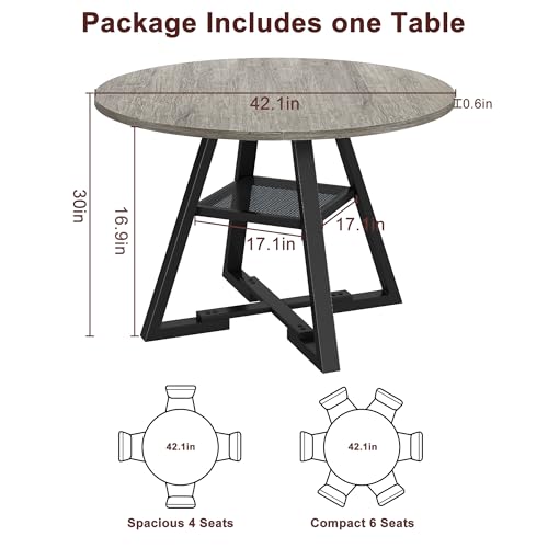 Jocoevol Round Dining Table for 4,Kitchen Dining Room Circle Dinner Pedestal Table,Space Saving Wood Kitchen & Dining Room Furniture, 42In,Grey - color: Grey, size: 42In