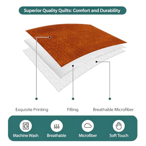 Minimalist Rust Red 3 Piece Quilt Set Queen Size, Vintage Art Distressed Pattern Farmhouse Soft Bedspread Coverlet Bedding Set Microfiber Lightweight Comforter Set with 2 Pillowcases for Bedroom - size: Queen