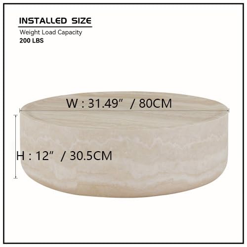 31.5" Modern Round Faux Marble Coffee Table (31.5"x12") | Center Table, Concrete Coffee Table, Travertine Stone Table, Living Room Furniture, Mars Pattern, No Need Assembly - color: Mars, 31.5",round