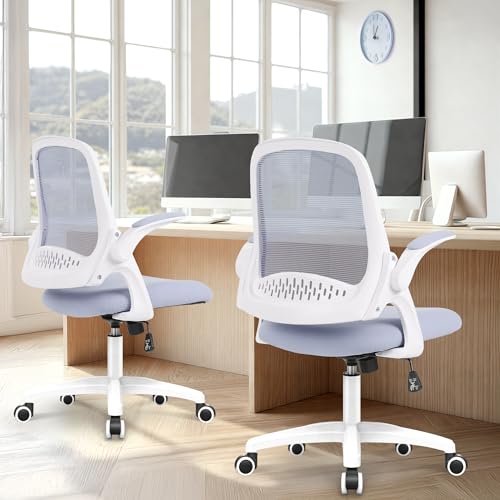 NEO CHAIR Office Desk Chair, Ergonomic Mesh with Flip-Up Armrests, Purple | Lumbar Support, Height Adjustment, 360° Swivel and Rolling Base, Space-Saving Design for Home Office, Vanity or Study - color: Purple