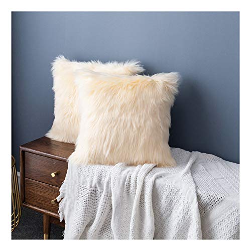 LIGICKY Luxury Series Soft Faux Fur Throw Pillow Cover Decorative Square Plush Pillow Case Cushion Cover for Couch Sofa Bed, 18" x 18" Light Yellow - color: Pale Yellowish, size: 18" x 18" (Pack of 1)