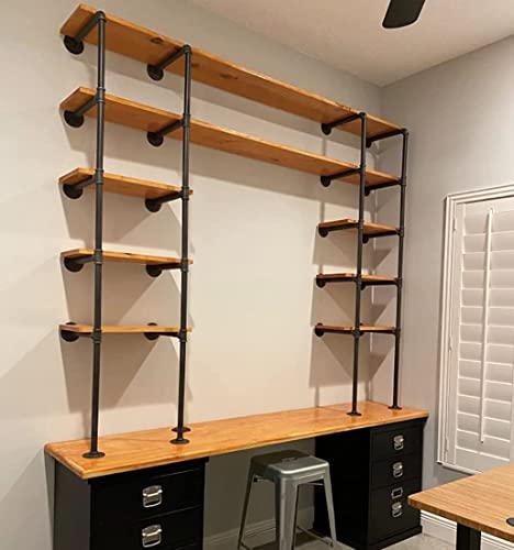 (77"Tall,14"Deep,2pcs) Industrial Retro Wall Mount Iron Pipe Shelf,DIY Open Bookshelf,Hung Bracket,Home Improvement Kitchen Shelves,Tool Utility Shelves, Office Shelves, Pipe Shelving - size: 14"Deep 2 pcs
