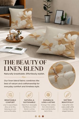 Floral 18x18 Throw Pillow Covers Set of 2, Decorative Vintage Floral Cushion Cases for Couch Sofa Bed, Morandi Peach Orange Nordic Linen Pillowcases Modern Home Decor Magnolia Flower-01 - color: Magnolia Flower-01