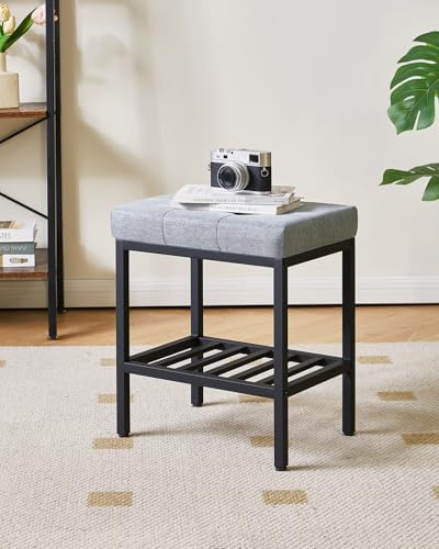 IBUYKE Rectangular Makeup Stool, Linen Seat Vanity Chair, Blue Gray WBD017L | Adjustable Feet Storage Space Footrest Multi-Use Small Side Table Ottoman Bedroom - color: Blue Gray, size: Rectangular