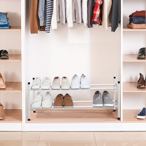 STORAGE MANIAC Expandable Shoe Rack, 8 Pairs Stackable Small Shoe Rack, Metal Adjustable Shoes Organizer for Closet, Entryway, Hallway, Garage, Front Door, Shoes Shelves, White 2 Tier - color: White, size: 2 Tier