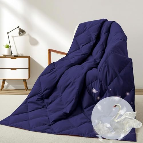 Deodar Down Fiber Throw Blanket Lightweight Packable Throw Indoor & Outdoor | Lightweight Navy Down Throw Blanket for Couch,Outdoor Picnic Lap Soft Throw Comforter for Office Bedroom, Machine Washable - color: Navy Blue