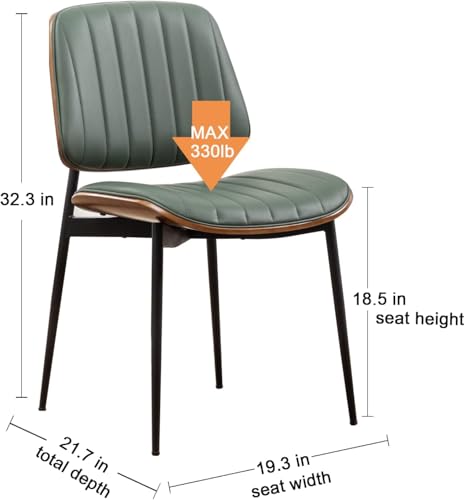 LUNLING Dining Room Chairs Mid Century Modern Retro Green Faux Leather Chair with Walnut Bentwood Upholstered Seat Metal Legs Kitchen Chairs Adjustable Foot for Kitchen Dining Room,1PCS - color: Green, size: 1PCS