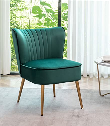 Container Furniture Direct Modern Velvet Accent Chair for Living Room, Bedroom, or Entryway, Stylish and Comfortable Armless Design with Metal Legs, Green - color: Green