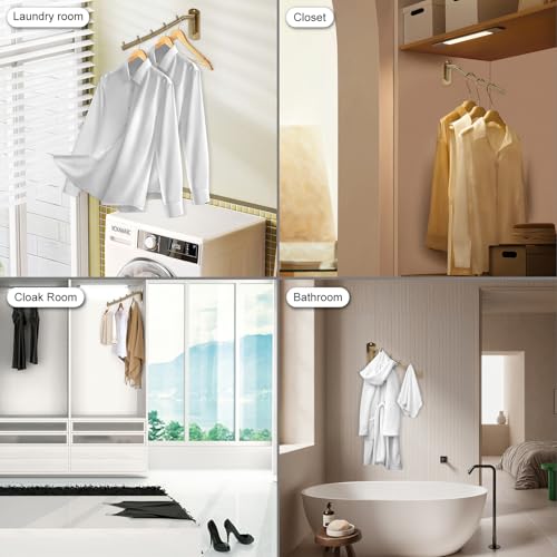Sumnacon Stainless Steel Clothes Hanger Rack-Wall Mount Garment Hook with Swing Arm, Sturdy Coat Robe Storage Organizer for Laundry Room Bedrooms Clothing Drying Rack with 5 Hooks, Gold - color: Gold
