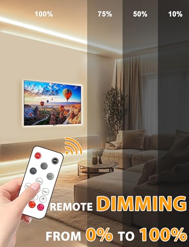 Lamomo COB LED Strip Lights 6.56Ft, Natural White Dimmable Self-Adhesive Led Rope Light with Remote, Flexible Cuttable Waterproof 3000K Silicone Neon Tape Light for Bedroom, Cabinet, 10mm Width - color: Natural White, size: 6.56Ft