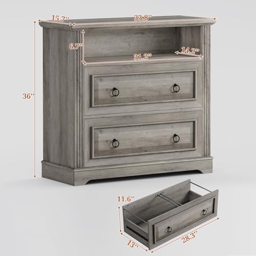 Itaar 2 Drawer File Cabinet, Farmhouse Filing Cabinet for Home Office Fits Letter, Legal, A4 Size, Wood Lateral File Cabinet with Printer Stand, Storage Shelf, Grey - color: Grey