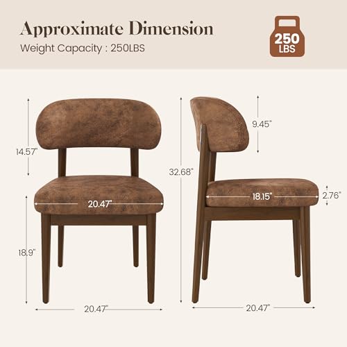 Wooden Dining Room Chairs Set of 2, Modern Upholstered Cloth Fabric Kitchen Chairs with Ergonomic Curved Back, Farmhouse Dining Side Chair with Solid Wood Frame for Kitchen Room, Brown - color: Rustic Brown