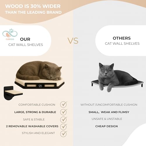 Cat Wall Shelves, Solid Wood Corner Bed, 3 Steps, Up to 25 lb, Black | Cushion included; 2 washable covers, cotton and plush; secures across two walls - color: Black