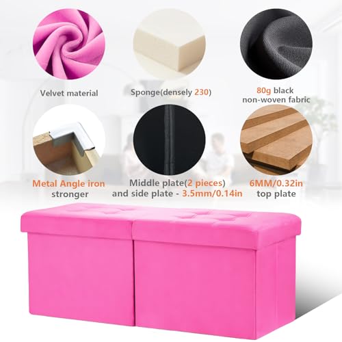 AmasSmile Footrest Ottoman Storage Bench,34" Velvet Folding Chest,Rose Red | Large Ottoman with Storage,Thicker Foam Padded Seat,Livingroom,Dorm,Bedroom,Entryway,Easy to install,34 x 13 x 13in - color: Rose-velvet
