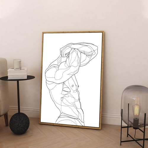Line Wall Art Abstract Male Body Poster Black and White Line Posters Minimalist One Line Art Minimalistic Wall Art Print Male Wall Art Canvas Painting for Home Wall Decor, Unframed Art 16"x24" - color: Male Body Line (Unframed)