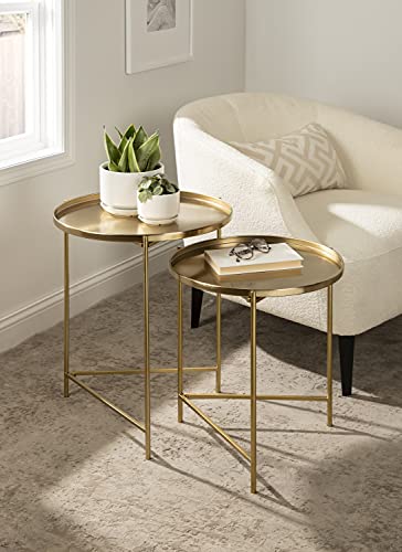 Kate and Laurel Ulani Modern Nesting Side Table; Set of 2; Gold; Sophisticated Glam End Tables for Storage and Display - color: Gold
