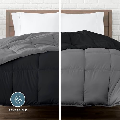 Bare Home Reversible Comforter (Twin/Twin XL, Black/Grey) | 1800 Ultra-Soft, Reversible Colors, Goose Down Alternative, Premium Quality, All-Season Warmth - color: 07 - Black/Grey, size: Twin/Twin XL