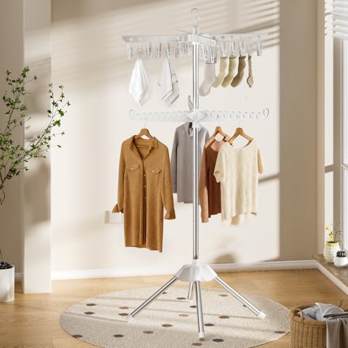 Abiglifty Rotatable and Foldable Clothes Drying Rack, Space Saving Free Standing Laundry Drying Rack for Indoor, Balcony, 2 Layer - size: 2 tier