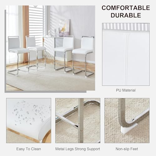 gopop 3 Piece Dining Table Set for 2, Modern Round Glass Counter Height Pub Table, Compact High Top with Bar Stools Pub Dining Set for Kitchen, Breakfast Room, Dining Room. (White, 3 Piece) - color: White
