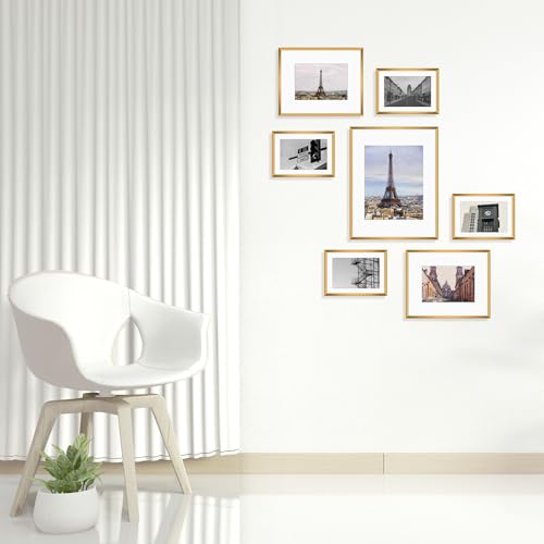 Golden State Art 7 Pack Bronze Aluminum Frame with White Mat, Real Glass | Includes One 11x14, Two 8x10, Four 5x7 Frames with Sawtooth Hangers for Wall Mounting. Great for gallery wall - color: Bronze, size: Style 2