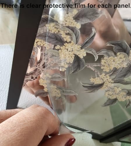 Mini Folding Screen, 3 Panel Divider, Chinese Style Vintage Desktop Mirror Privacy Shield Tabletop Feng Shui Ornaments for Home Office Decoration - color: B