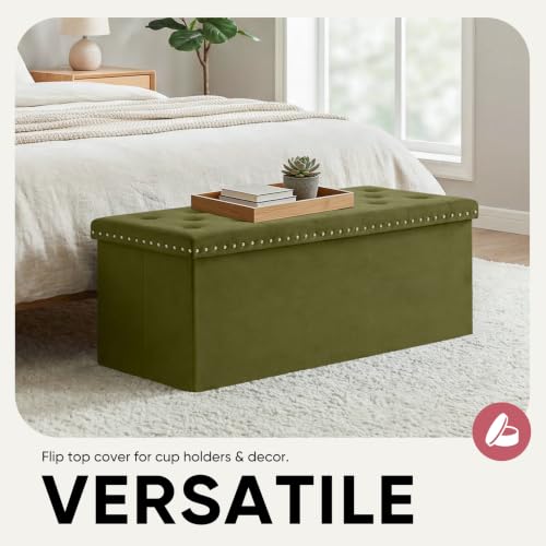 43 Inches Velvet Storage Ottoman Bench, Folding Upholstered Ottoman with Storage for Bedroom Living Room, 140L Capacity - color: Ovile