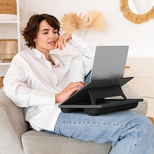 HUANUO Lap Desk with 8 Adjustable Angles – Up to 15.6" Laptop, Black | Dual-cushion base, carry handle, 30% thicker for durability, wider anti-slip ledge, for home office, sofa, bed, car - color: Black
