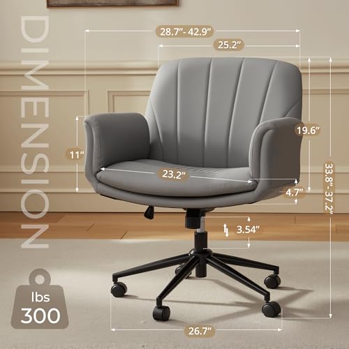 Dowinx Criss Cross Chair with Five-Level Adjustable Arms and Wheels - Comfortable Ergonomic PU Leather Swivel Vanity Chair - Computer Makeup Gaming Chair for Home Office,Bedroom,Vanity Room-Light Grey - color: Light Grey