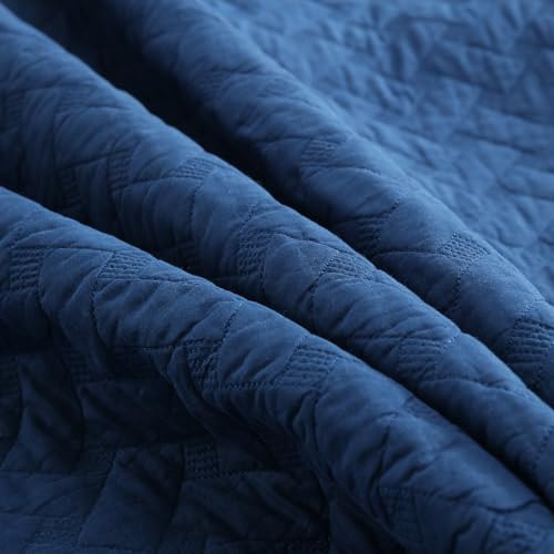 Wistown Cotton Queen Bedspread Quilt Bedding Set, Navy Blue | 3 Pieces Reversible Lightweight Soft Coverlets Comforters, All Seasons, Weave Stitching Pattern - color: Navy Blue Weave Pattern, size: Queen (90 by 98inch)