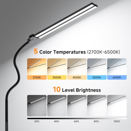 Dual-head LED Floor Lamp 20W 1400LM Adjustable Neck Color Changing Light | Adjustable Brightness & Color Temperature, Modern Corner Tall Standing Lamp for Living Room Office Bedroom Reading - color: Black