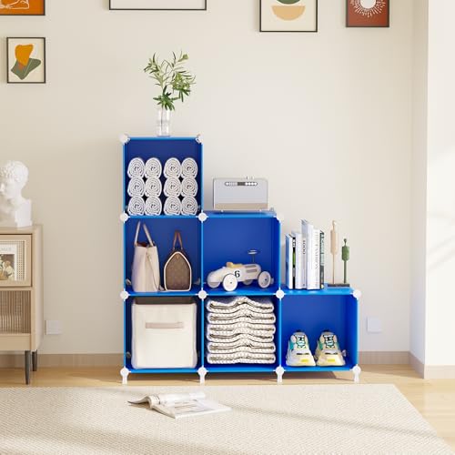 AWTATOS Cube Storage Organizer, 6 Cube Closet Organizers Storage Shelves | DIY Stackable Closet Storage Cubes Shelf Bookshelf, Plastic Clothes Organizer Shelving for Bedroom, Home, Admiral Blue - color: Dark Blue