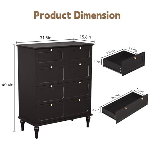 ARTPOWER 5 Drawer Dresser for Bedroom, Tall Dressers & Chests of Drawers with Solid Wood Legs and Brass Handles, Vertical Storage Organizer for Living Rooms, Hallway, Entryways, Offices, Black - color: Black