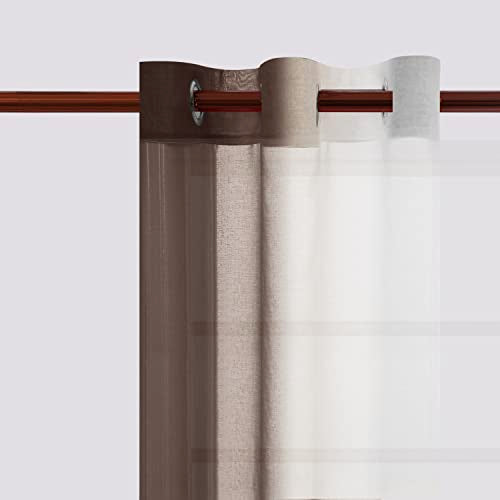DWCN Brown Faux Linen Ombre Sheer Curtains - Gradient Semi Voile Curtains for Bedroom and Living Room, Set of 2 Grommet Top Window Curtain Panels, 42 x 63 Inches Long, Chocolate Brown - color: Chocolate Brown, size: 42"W x 63"L (Pack of 2)