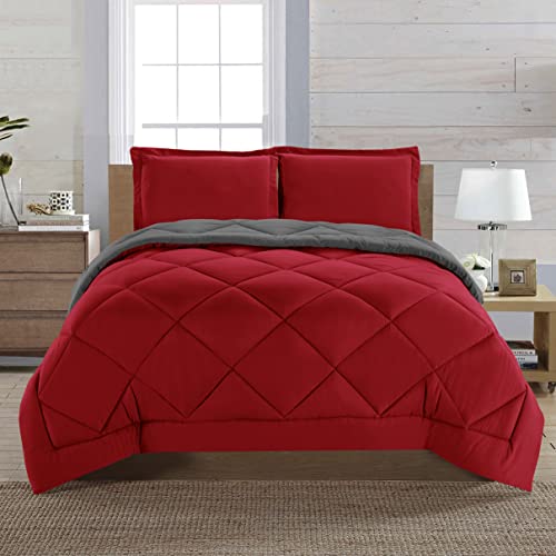 Elegant Comfort Reversible 3-Piece Comforter Set All Season, Ultra Soft, Down Alternative Comforter, Twin, Red/Gray - color: Red/Gray, size: Twin/Twin XL
