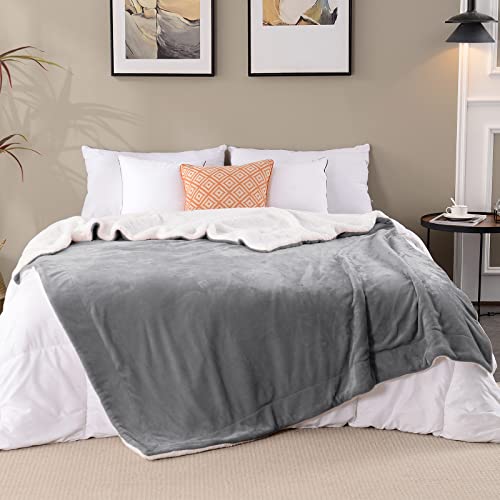 Sherpa Fleece Throw Blanket, Grey, 60x80 inches | Double-Sided Super Soft Luxurious Plush Blanket Twin Size - color: Gray, size: 60"×80"