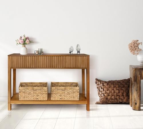 Fluted Console Table with Storage, 48" Long Entryway Slim Sofa Table Behind Couch Entry Tables, Narrow Wood Hallway Modern Living Room Couch Foyer Entrance Tables Brown - color: Brown-4 Legs
