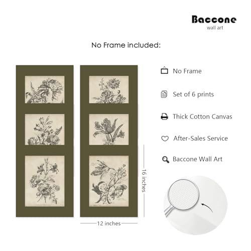 Vintage Floral Wall Art Sketch Flower Prints Antique Botanical Canvas Wall Art Decor Vintage Etchings Floral Poster Green Botanical Painting Sage Green Artwork for Bedroom 12x16x6 Inch Unframed - color: Sketch Flower Art, size: 12x16 Inch Unframed