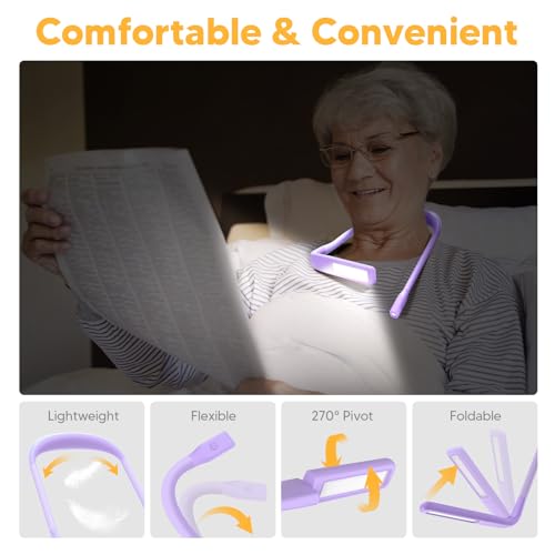 Reading Lights for Books in Bed, 3 Colors Dimmable Neck Light | Eye Caring Book Light Dual Lamps, 80H Lasting, Hands-Free Knitting, Crochet, Sewing, Crafting, Purple Gifts for Women Girls - color: Purple