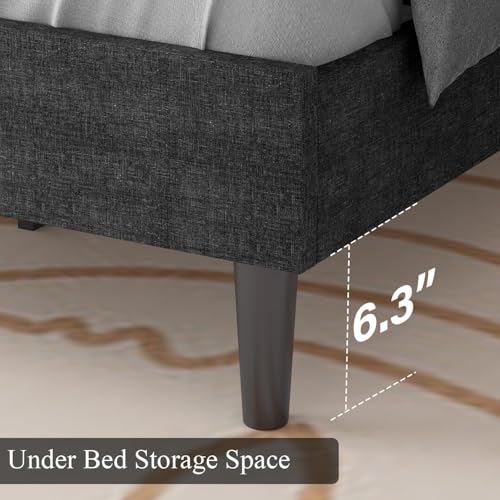 HOMBCK Twin Size Bed Frame with Adjustable Headboard, Linen Fabric Upholstered Bed Frame with Wood Slats, Twin Bed Frames for Kids, Button Tufted Design, No Box Spring Needed, Dark Grey - color: Dark Grey, size: Twin