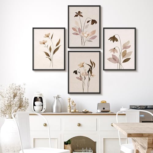 SIGNWIN Framed Poster Set Minimalist Neutral Botanical Soft Beige & Blush Floral Line Illustrations Modern Art Decorative Minimalist Multicolor for Bedroom - 11"x14"x4 BLACK - color: A03-2603-EDW13, size: 11"L x 14"W, style: Black Frame