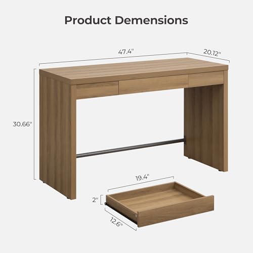 SICOTAS Computer Desk Writing Table, 47-Inch Wooden Study Desk for Bedroom | Farmhouse Home Office Desk with Drawer, Boho Makeup Vanity Table for Dormitory, Reclaimed Caramel Oak, 2 Pieces - color: Reclaimed Caramel Oak, size: 2 Pieces