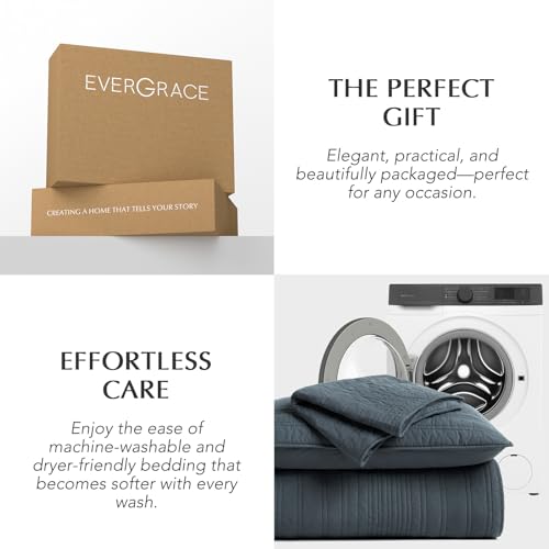 EVERGRACEHOME 100% Cotton Modern Lines Quilt Set Queen Size, Midnight Blue | Pre-Washed Soft Cotton, Striped Coverlet Bedspread, 3 Piece Lightweight Bedding Set for All Season, with 2 Pillow Shams - color: Midnight Blue, size: Full/Queen (92" X 92")
